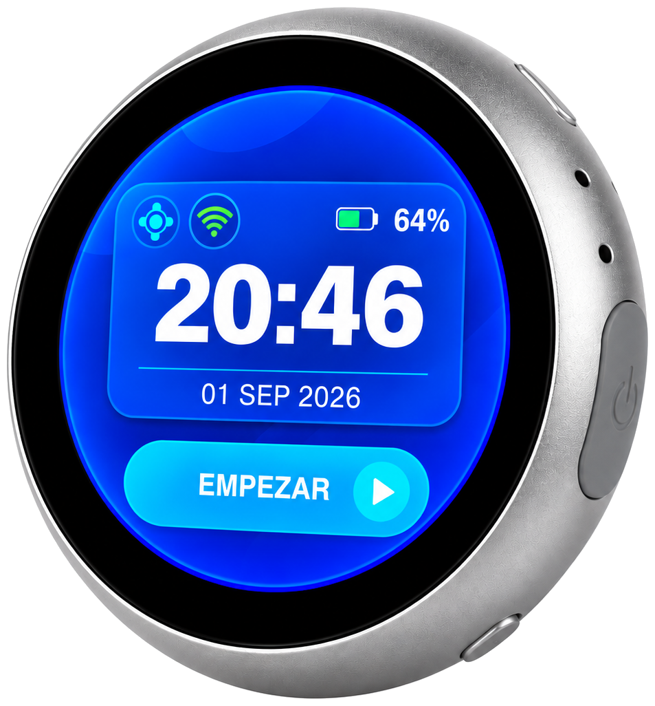 Willi, dispositivo circular de reuniones con pantalla azul